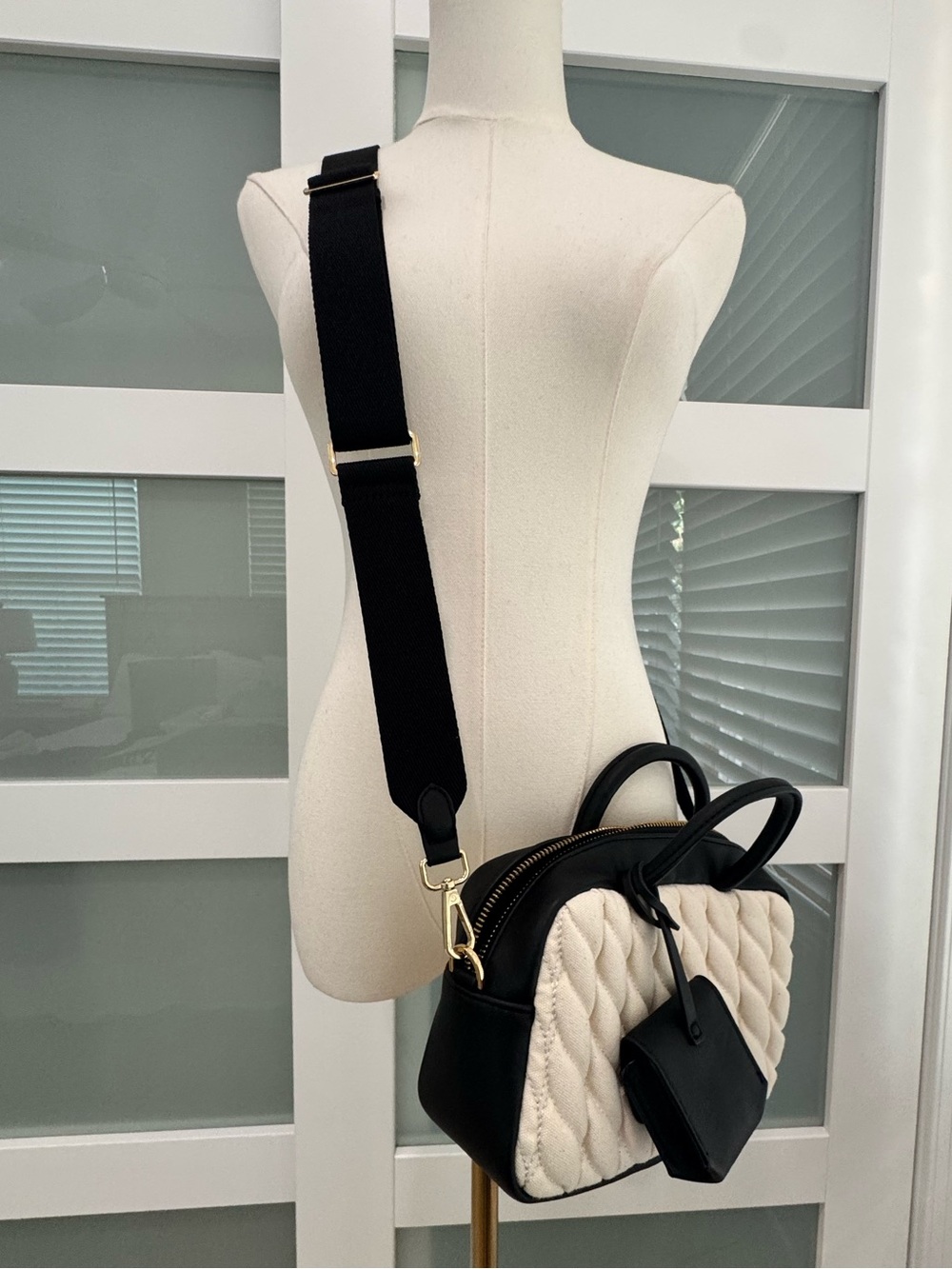NWOT A New Day Black & Cream Quilted Mini Satchel Crossbody